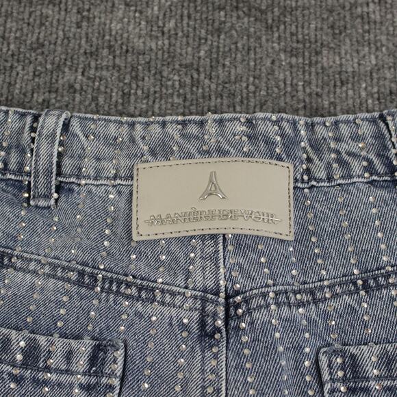 Maniere De Voir Jeans 4 Rhinestone High Rise Straight Leg Blue Denim Sexy - Picture 7 of 16